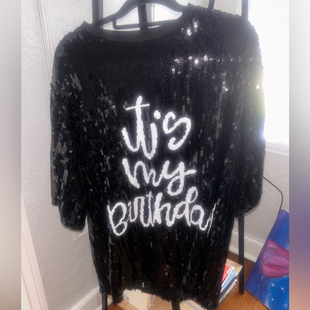 Black Sequin 'It’s My Birthday' Top